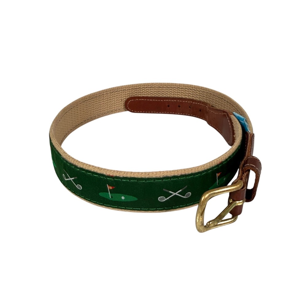 J. Bailey Kids Golf Buddy Belt Green Tan Canvas Leather Size 24 USA Made